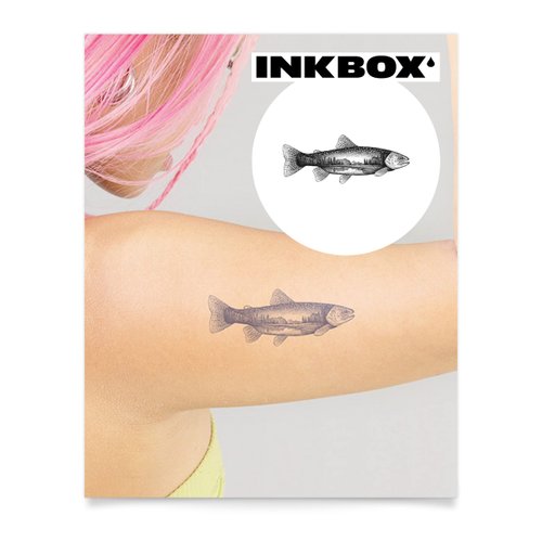 Inkbox Temporary Tattoos, Semi-Permanent Tattoo, One Premium Easy Long Lasting, Water-Resistant Temp Tattoo with For Now Ink - Lasts 1-2 Weeks, Trouty, 4 x 4 in