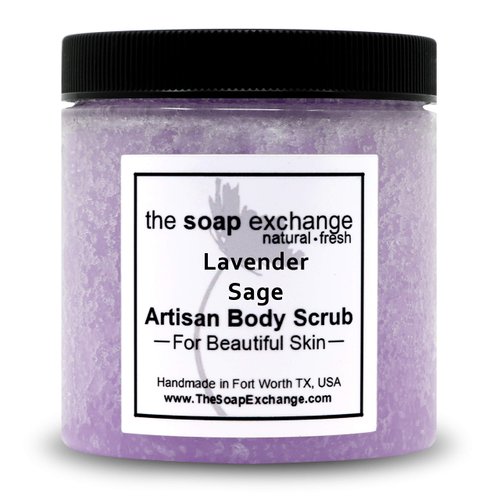 The Soap Exchange Sugar Body Scrub - Lavender Sage Scent - Hand Crafted 8 fl oz / 240 ml Natural Artisan Skin Care, Shea Butter, Exfoliate, Moisturize, & Protect. Made in the USA.