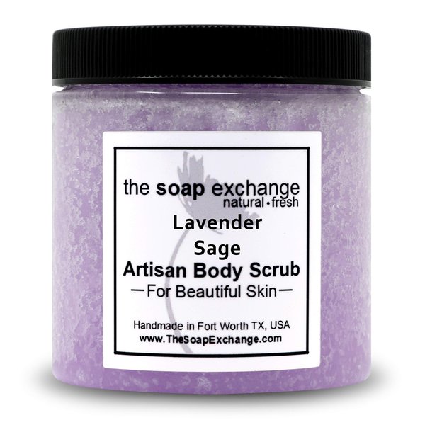 The Soap Exchange Sugar Body Scrub - Lavender Sage Scent - Hand Crafted 8 fl oz / 240 ml Natural Artisan Skin Care, Shea Butter, Exfoliate, Moisturize, & Protect. Made in the USA.