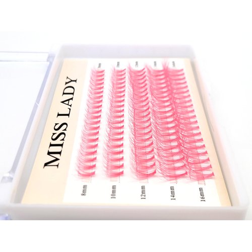 Colored Pink Lash Clusters, 3D Volume 20D Curl C, Thickness 0.10mm, Length 8-16mm Mixed Tray, 100 PCS of Pink Eyelash Clusters, Faux Mink Pink Individual Lash Extensions DIY