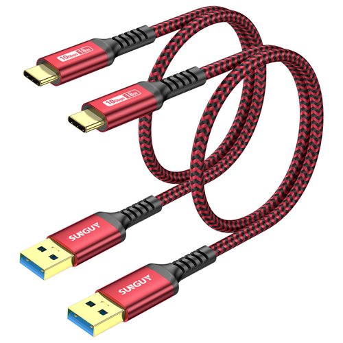 SUNGUY 10Gbps Android Auto USB C Cable, [2-Pack,1.5FT] 3A USB 3.1 Gen 2 Fast Charging & Data Transfer USB C CarPlay Cable, Compatible with iPhone 15/15 Pro Max, Galaxy S22 S21 Note 20, Pixel 7 (Red)