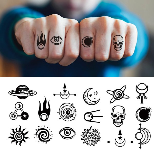 Oottati 2 Sheets Small Tiny Temporary Tattoo Stickers Finger Alien Skull Eye Moon Totem