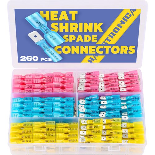 haisstronica 260PCS Heat Shrink Spade Connectors-Electrical Wire Connectors-Quick Disconnect Connectors -Female and Male Spade terminlas for Watercraft,Electronics,Automotive Crimp Connectors