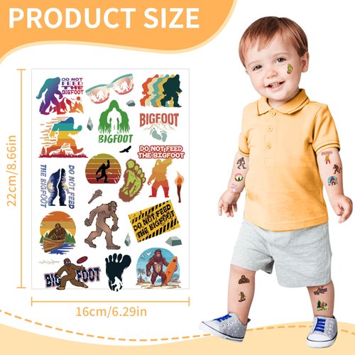 Jungle Sasquatch Temporary Tattoos - 6 Sheets Woodland Giant Theme Birthday Party Favors Decorations Supplies, Adventure Treat Bags for Boys Girls, Classroom School Prize(3 styles)