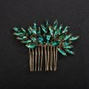 Teyglen Bridal Wedding Hair Comb Gold Green Rhinestone Handmade Headpiece for Brides and Girls
