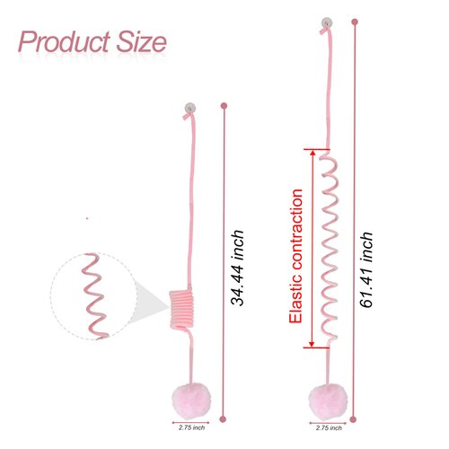WishLotus Interactive Cat Toys, 2 Pack Soft Plush Cat Toys for Indoor Cats Self-Hanging Door Cat Plush Toys with Bells Long Tail Elastic Indoor Cat Toys for Cat Chase Play and Kill Time (Pink+Yellow)