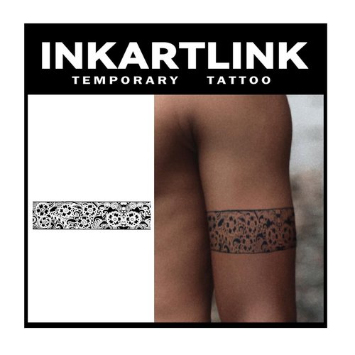 INKARTLINK Tattoo Tech, 2 Sheets Medium Semi Permanent Tattoo, Adult Art Design Temporary Tattoos, Lasts 1-2 Weeks, Waterproof, Realistic Look, No Adhesive, No Reflection (Ukiyo-e Armlet Design)