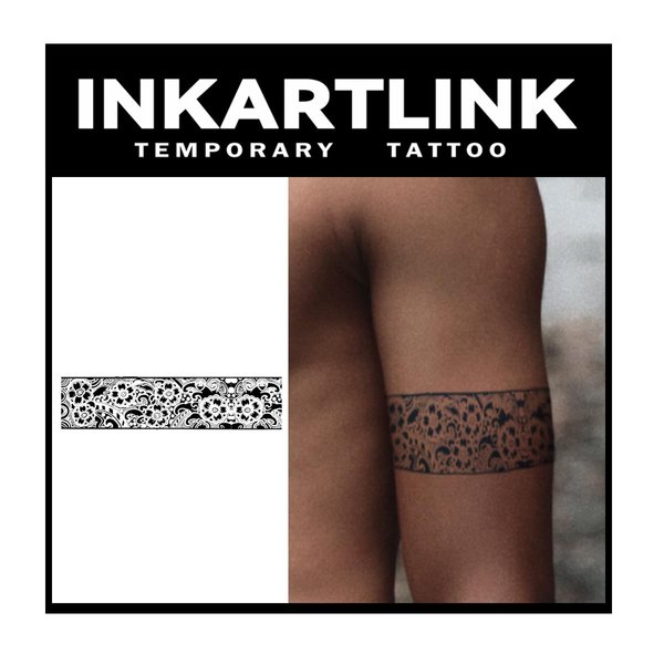 INKARTLINK Tattoo Tech, 2 Sheets Medium Semi Permanent Tattoo, Adult Art Design Temporary Tattoos, Lasts 1-2 Weeks, Waterproof, Realistic Look, No Adhesive, No Reflection (Ukiyo-e Armlet Design)
