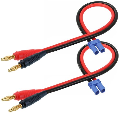 QOFOWIN EC3 Plug Connector Adapter, EC3 Male Plug to 4mm Banana Male Connector Adapter with 12AWG 30CM(11.8 inch) Cable for RC Helicopter Vehicle Toys,Quadcopter Car (2 Pack EC3…