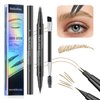 Hello Kiss Curved Eyebrow Pen, Trailott Eyebrow Pen 2 Fork Tip, Hello Kiss Microblading Eyebrow Pencil Waterproof, Hellokiss Curved Microblading Liquid Eyebrow Pen Long-Lasting (01#LIGHT BROWN)