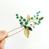 3 Pcs Gold Leaf Bride Hair Pins Green Crystal Rhinestone Hairpins Bridal Hair Pieces Wedding Hair Clips Party Hair Accessories for Women and Girls