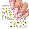 Sunflower Nail Stickers Floral Flower Nail Art Water Decals Transfer Foils for Nails Supply Watermark Small Daisy Flowers Designs Nail Tattoos for Women Nail Supplies Manicure Decorations 12PCS