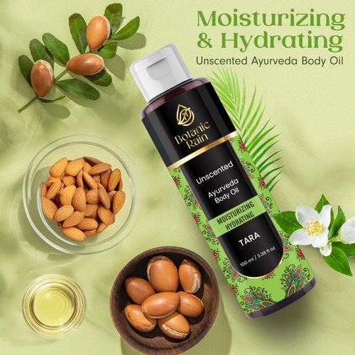 Botanic Rain Ayurveda Body Oil Unscented, Natural Body Oil After Shower, Moisturizing & Hydrating Organic Vitamin E Oil For Women And Men, Ayurveda Products For Crepey Skin - 3.38 Fl Oz (1)