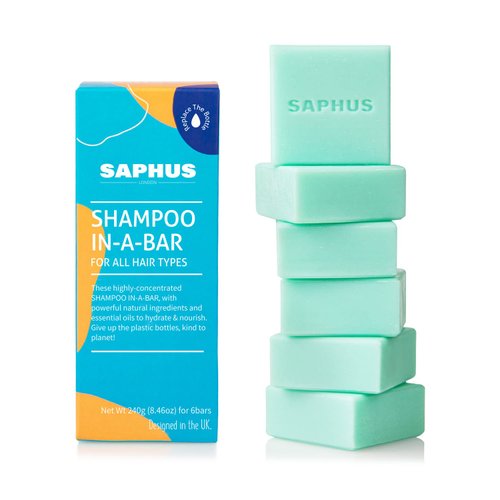 SAPHUS 6Pcs Shampoo Bars for Hair (8.46oz), Shampoo Soap Bar Set for Women and Men Travel, Natural Ingredients, Sulfate Free Solid Shampoo for Dandruff, Oily Hair, Blue
