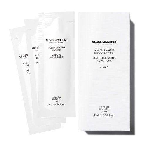 Clean Luxury Discovery Set by GLOSS MODERNE - Includes Shampoo, Conditioner, and Hair Mask - Hair Treatment for Damaged and Dry Hair with Notes of Mediterranean Almond and Coconut Accented with Cognac