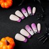 Halloween Press on Nails Medium Square Halloween Fake Nails Purple False Nails Spider Web and Spider Pattern French Tip Nails for Women and Girls 24 Pcs