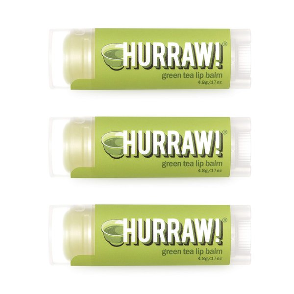 Hurraw! Green Tea Lip Balm, 3 Pack: Organic, Certified Vegan, Cruelty and Gluten Free. Non-GMO, 100% Natural Ingredients. Bee, Shea, Soy and Palm Free. Made in USA