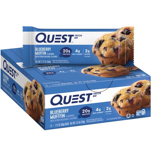 Quest Nutrition Blueberry Muffin Protein Bars, High Protein, Low Carb, Gluten Free, Keto Friendly, 12 Count (Pack of 1)