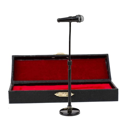 Miniature Microphone Mini Musical Instrument Replica Model for 1:12 Action Figures Dollhouse Accessories Display Home Decoration Ornament (Black, (Adjustable) 3.15"-5.12")