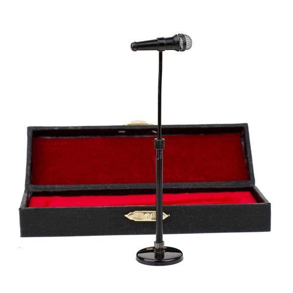 Miniature Microphone Mini Musical Instrument Replica Model for 1:12 Action Figures Dollhouse Accessories Display Home Decoration Ornament (Black, (Adjustable) 3.15"-5.12")