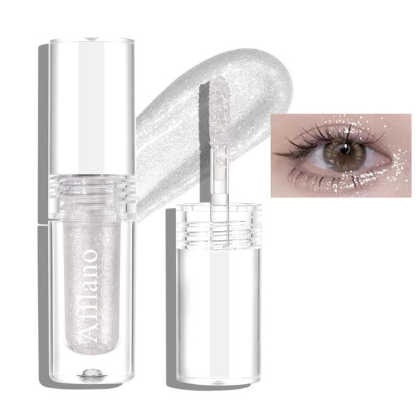 Afflano White Shimmer Sparkly Liquid Eyeshadow, Glitter Metallic Eyeshadow for Eyes/Face/Highlighter, Crystals Eye Makeup Bling Shimmery, Long-Lasting & No Creasing, Talc-Free Fit