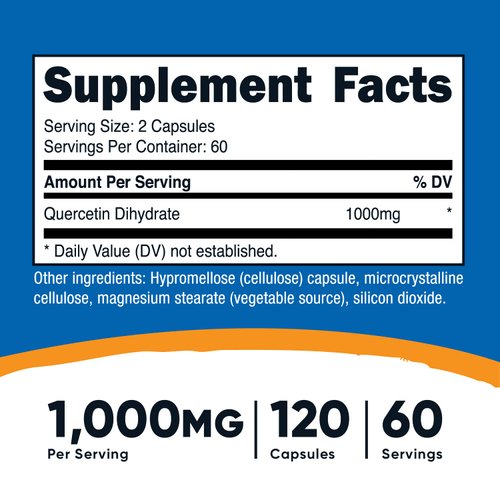 Nutricost Quercetin 1000mg, 120 Capsules - Vegetarian Capsules, 60 Servings, 500mg Per Capsule, Non-GMO, Gluten Free