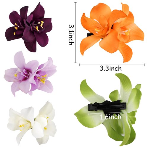 Aprince Flower Hair Clips Artificial Hawaiian Bohemian Hibiscus Plumeria Orchid Flower Hairpin Berrettes Hair Accessories for Woman Girls Seaside Holiday