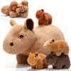 Hollowfly 5 Pcs Capybara Stuffed Animals Capybara Plush Set Gift for Kids Mommy with 4 Cute Babies Inside Soft Stuffed Capybara Plushies for Boys Girls Birthday Party Favors(Light Color)
