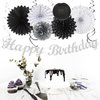 Black White Silver Birthday Party-decorations - 21pcs Boys Men Happy Banner,Paper Streamers Lanterns Honeycomb,Tissue Pom Poms Fan,Adult Supplies Decor 16th 20th 40th 45th 50th 60th Huglony