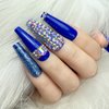 Leuhiove 24 Pcs Blue ​Press on Nail Long Bling Glam Ballerina Flash Diamond Crystal Glossy Fake Nails Coffin Nails Tips，Glitter Rhinestones Gems False Nails Glue on for Women and Girl
