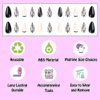 ANDGING Black Press on Nails Short Medium Almond Fake Nails Glue on Nails for Women with Matte White Glitter Rhinestone Design Cute Acrylic False Nails Stick on Nails for Wedding Birthday 24PC ALK688