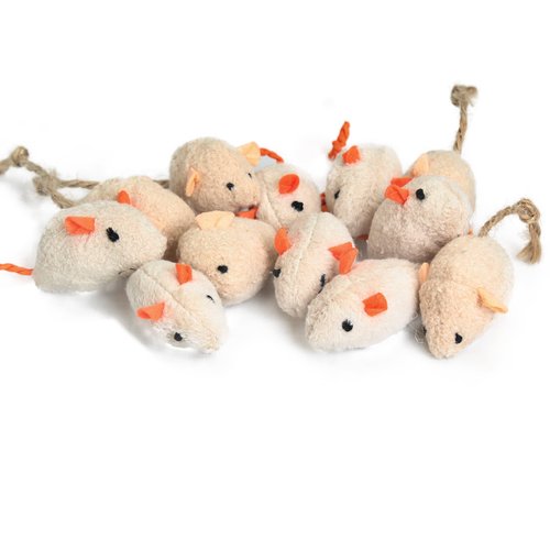 emours 12 Piece Pack Furry Mice Cat Toy Realistic Fur Mice Toys,Colors Varies