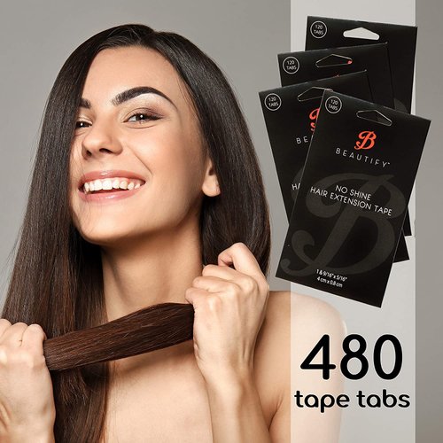 480 pcs No Shine Hair Extension Wig Tape Tabs w/White Hair Clip Bundle Pack | Strong Hold Adhesive Tabs Clear & Invisible Tape | Wigs Front Weave Active Lace Adhesive Tape | Super Bold Hold Adhesive
