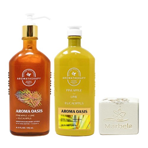 Bath & Body Works Aromatherapy Pineapple, Lime, Eucalyptus - Duo Gift Set - Body Lotion and Body Wash With a Natural Oats Soap.