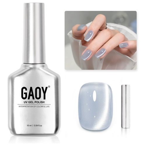 GAOY Blue Glassy Cat Eye Gel Nail Polish, 16ml Glitter Holographic Nail Polish with Magnet, Refle...