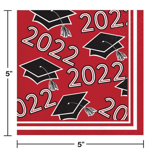 Creative Converting Class of 2022 Classic Red Beverage Napkins, 5"