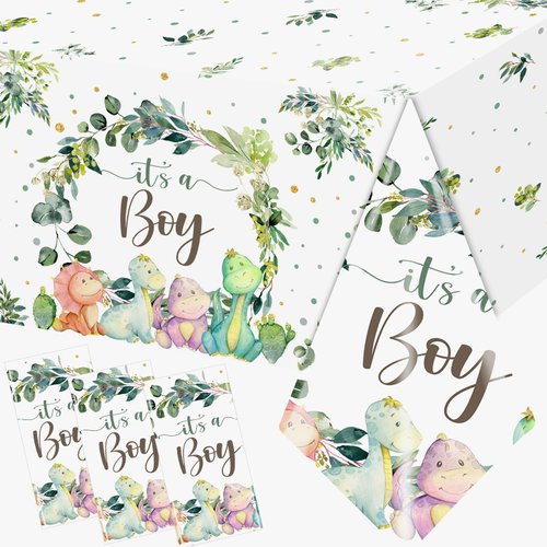 3pcs Dinosaur Baby Shower Tablecloth for Boy Dino Baby Shower Decorations Disposable Waterproof It's a Boy Table Cover, Dinosaur Theme Baby Boy Shower Party Supplies, 43in x 70in