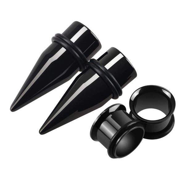 Awinrel Stainless Steel 1/2" Ear Gauge Taper Stretching and Single Flare Plugs Flesh Tunnel Kit with O-ring 2 Pairs Black 12mm