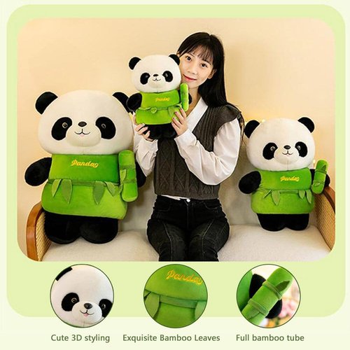 SKINFORD Cute Panda Plush with Bamboo Panda Stuffed Animals Bamboo Plush Toy Kawaii Panda Bear Plushies Doll Plush Hugging Pillow Gifts for Kids Girls Boys Birthday Valentine, 35cm/13.78in, Green