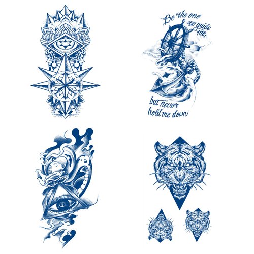 Aresvns Semi Permanent Tattoos for Men and Women,Realistic Temporary Tattoos Waterproof and Long-Lasting 1-2 Weeks,Temporary Half Arm Tattoos 4.33x7.08 Inch Christmas Gift Dark Blue