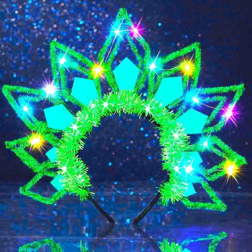 Zoestar Light Up Christmas Costume Headband Glow Led Rave Halo Hair Bands Sparkly Disco Hair Accessories for Women (Green)