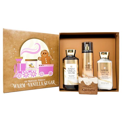 Bath & Body Works Warm Vanilla Sugar - Gift Box Set - Fine Fragrance Mist, Shower Gel and Body Lotion With a Yamma Jamma Bar Soap.