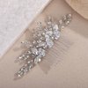 Teyglen Silver Rhinestone Headpiece Vintage Flower Wedding Hair Comb Crystal Bridal Side Comb Flower Leaf Hair Piece Hair Accessories Jewelry for Women (Silver)