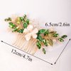 Missgrace Women Bridal Wedding Simple Dainty Gold Green Rhinestones Pearls Flower Leaf Side Hair Comb Special Occasion Headpiece Hair Accessories for Women