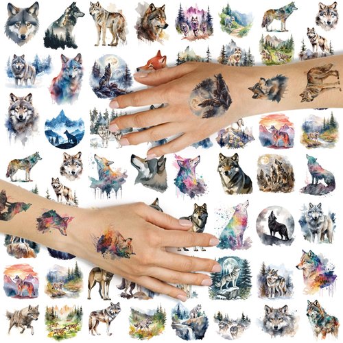 70 PCS Wolf Temporary Tattoos,JoyfulGlam Wolf Tattoo Body Stickers Costume Accessories Wolf Themed Baby Shower Birthday Party Favor Supplies Decor for Boy Girls Party Bag Filler