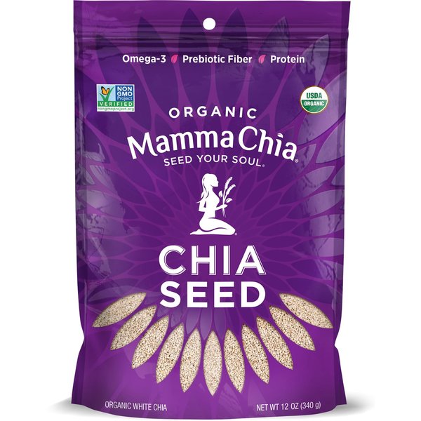 Mamma Chia Organic Seeds, White, 12 Ounce (Pack of 1). USDA Organic, Non-GMO, Vegan, Gluten Free, and Kosher.