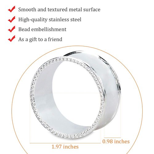 Frjjthchy 6 Pcs Stainless Steel Bead Side Napkin Rings Delicate Serviette Buckles (Silver)