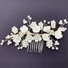 PRETTYLIFE White Flower Hair Piece Bridal Headpieces Pearl Floral Hair Comb Accessories for Wedding Women Girls (Silver Vine)