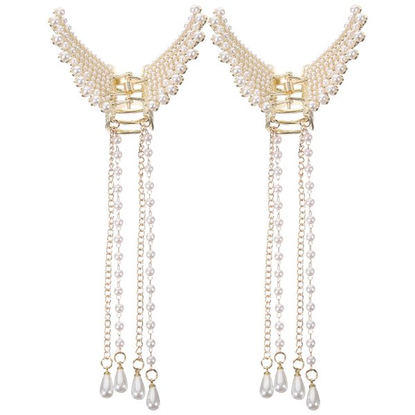 FRCOLOR 2pcs Angel Wings Grab Tiny Butterfly Hair Clips Octopus Hair Clips for Women Hair Crochet Hook Banana Hair Clips for Women Hair Tying Hair Claw Pearl Tassel Hair Clasp Clips Miss