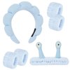 ACO-UINT 6Pcs Blue Spa Headbands and Wrist Washbands Set, Skincare Headbands Snail Face Wash Headband Makeup Headband, Terry Cloth Headbands Face Towel Wristbands Puffy Hair Band for Washing Face